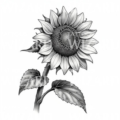 Sunflower Dotwork Tattoo Design