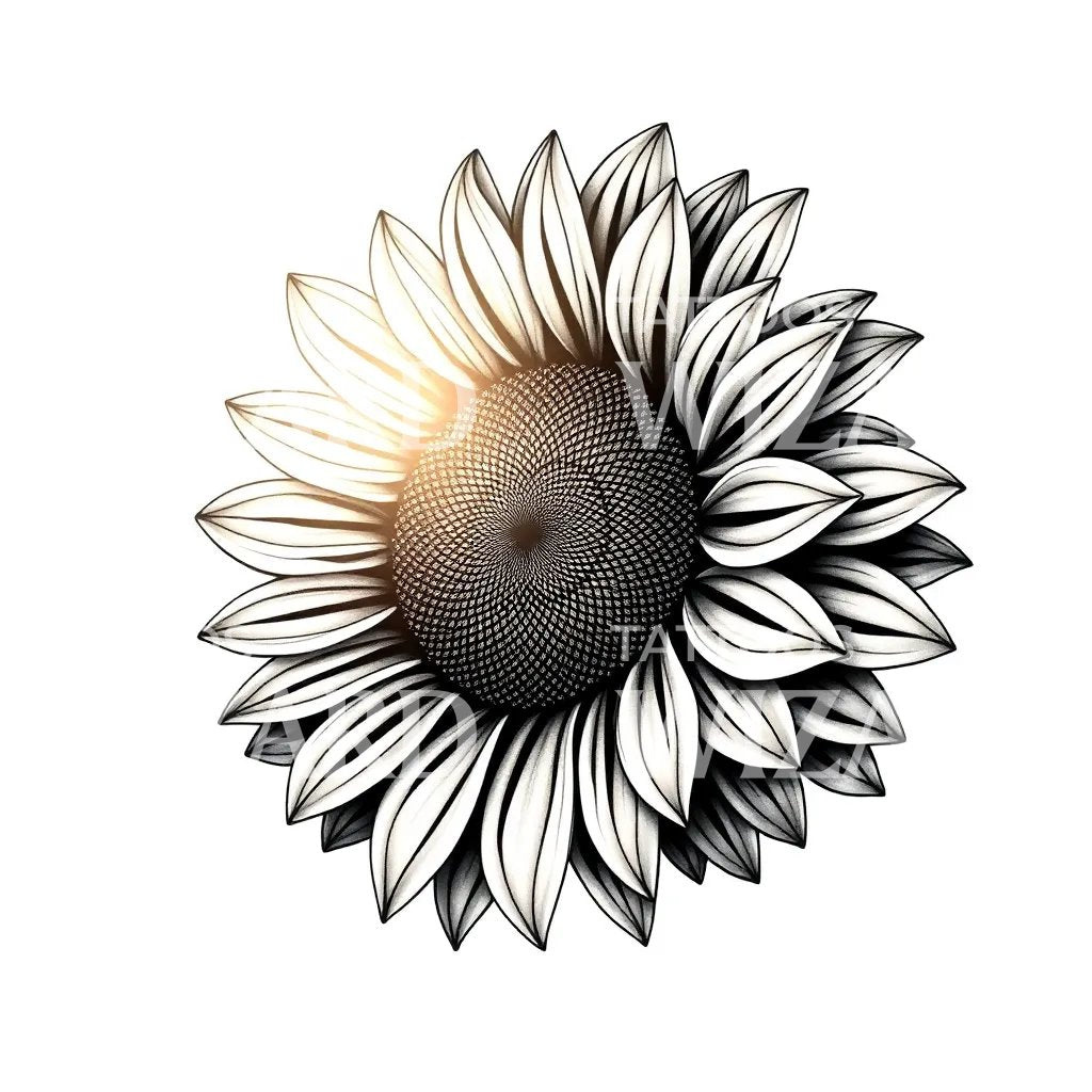 Sunflower Dotwork Tattoo Design