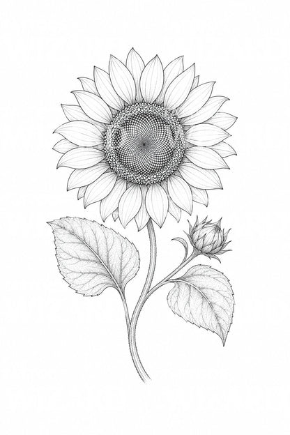 Design di tatuaggio girasole fine line