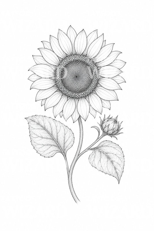 Design di tatuaggio girasole fine line