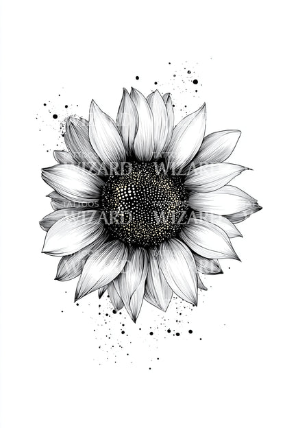 Sunflower Ink Splash Tattoo Idea