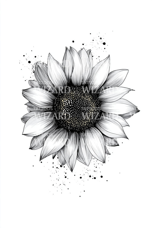 Sunflower Ink Splash Tattoo Idea