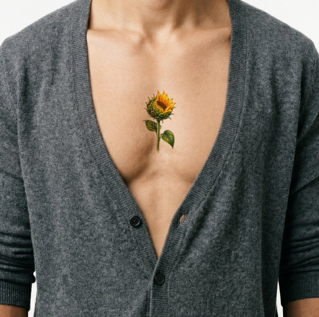 Young Sunflower Just Opening Tattoo Design