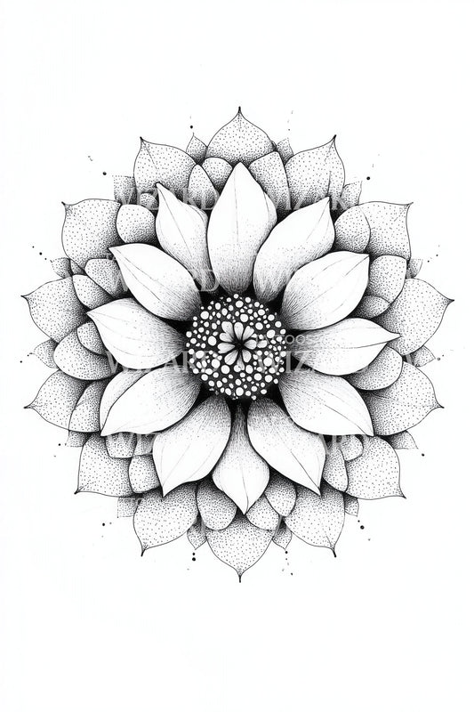 Sunflower Petal Mandala Tattoo Design