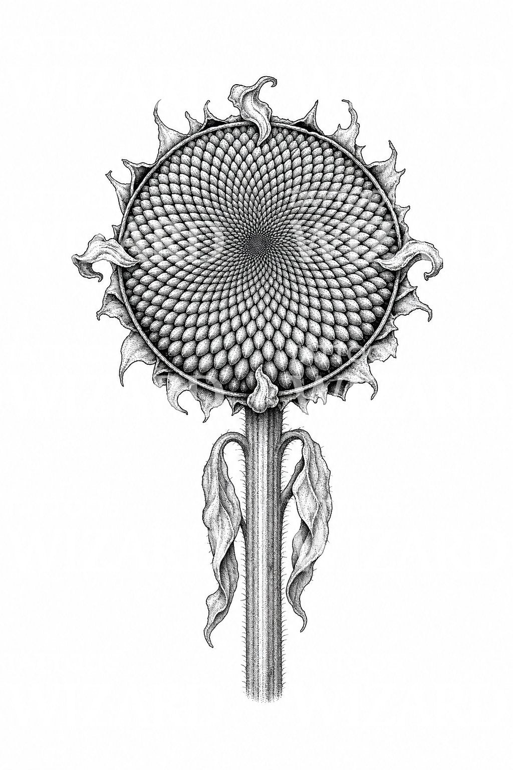 Sunflower Seed Head Spiral Tattoo Illustration