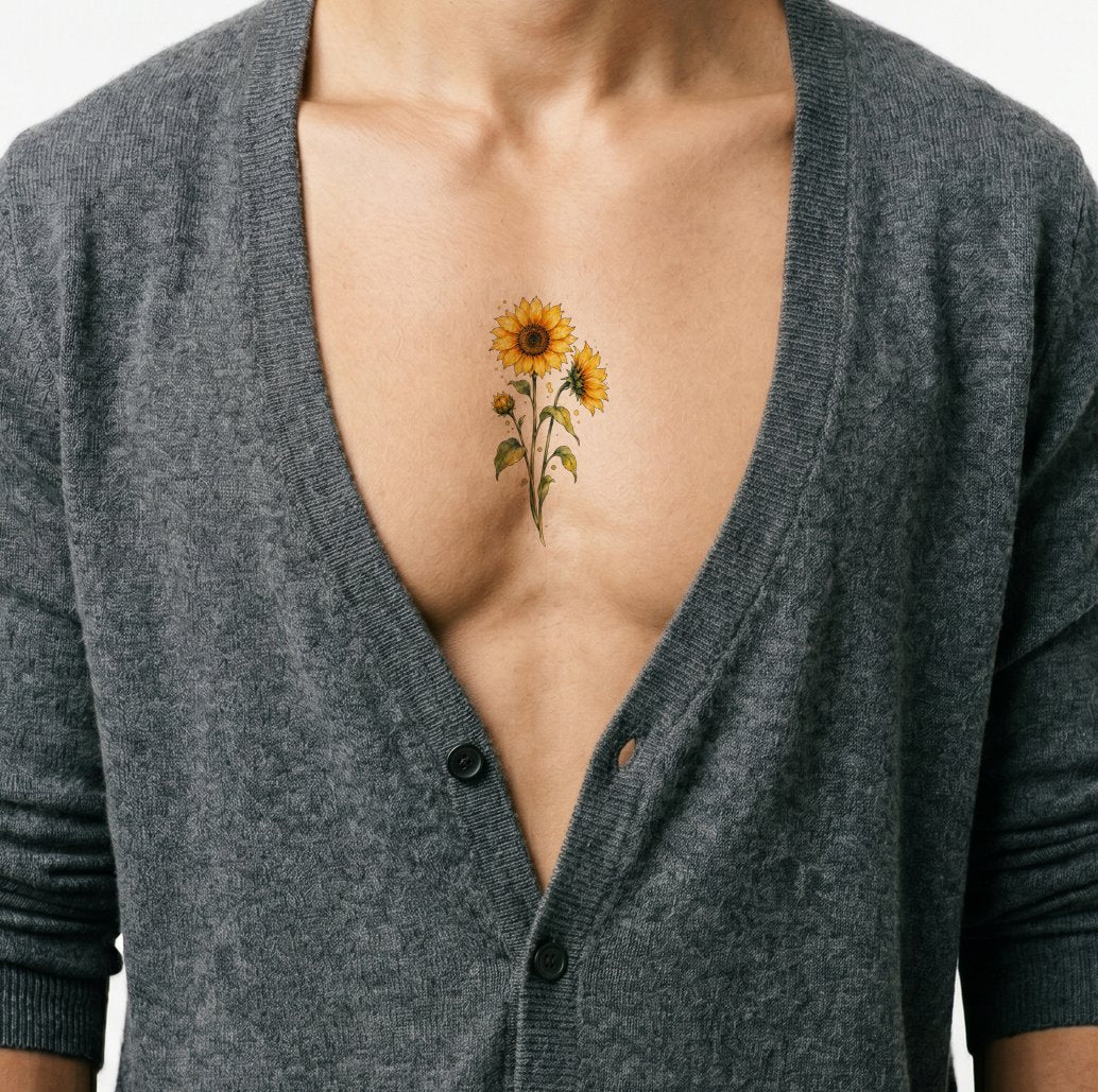 Sunflower Trio Bloom and Bud Tattoo Design