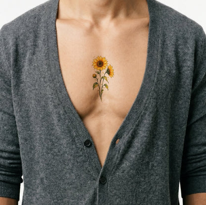 Sunflower Trio Bloom and Bud Tattoo Design