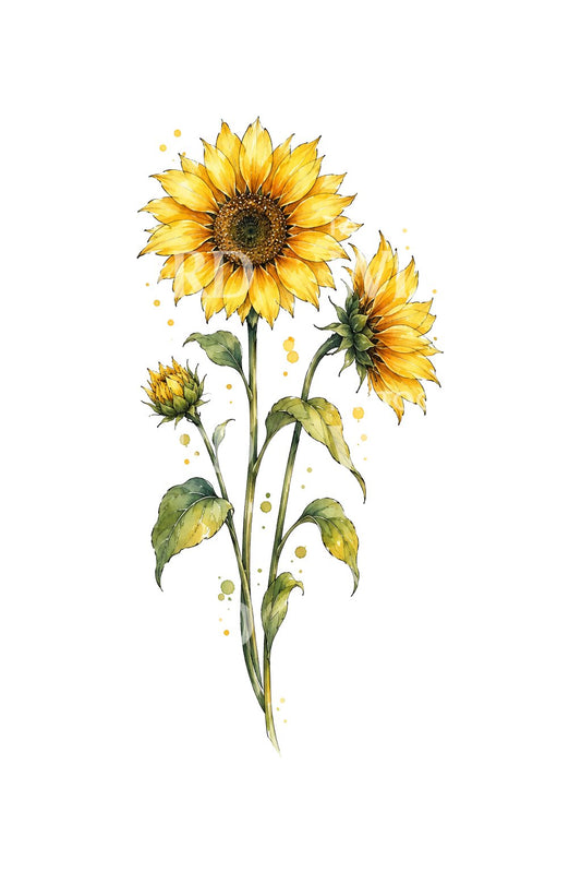 Sunflower Trio Bloom and Bud Tattoo Design