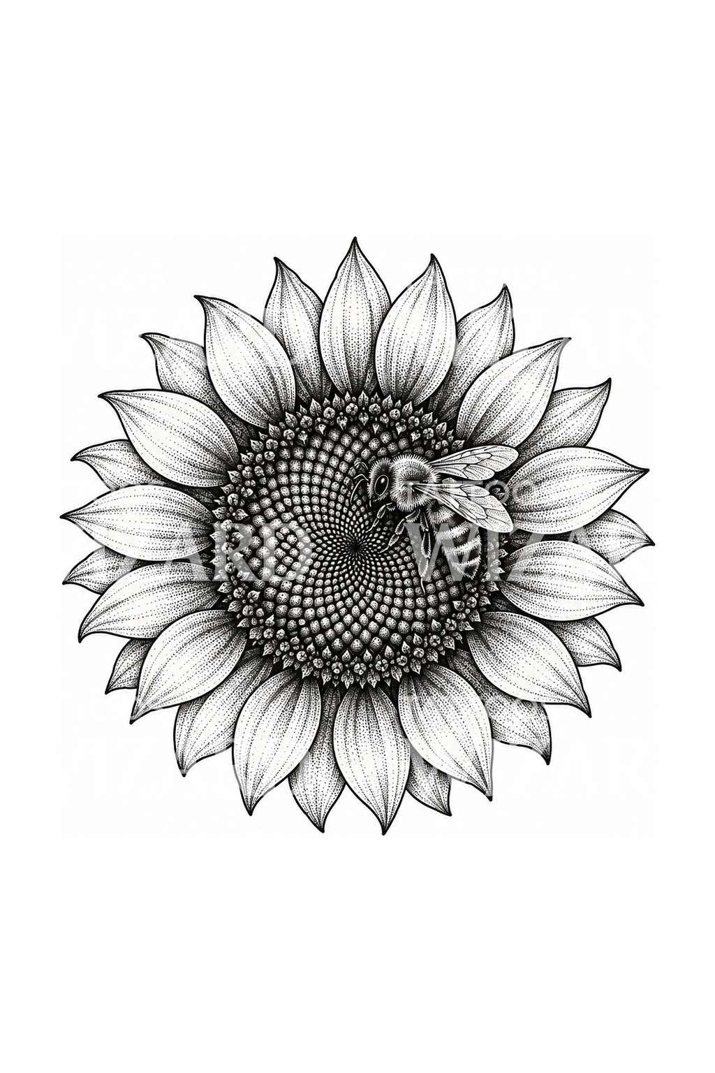 Tatouage pointilliste de tournesol et abeille