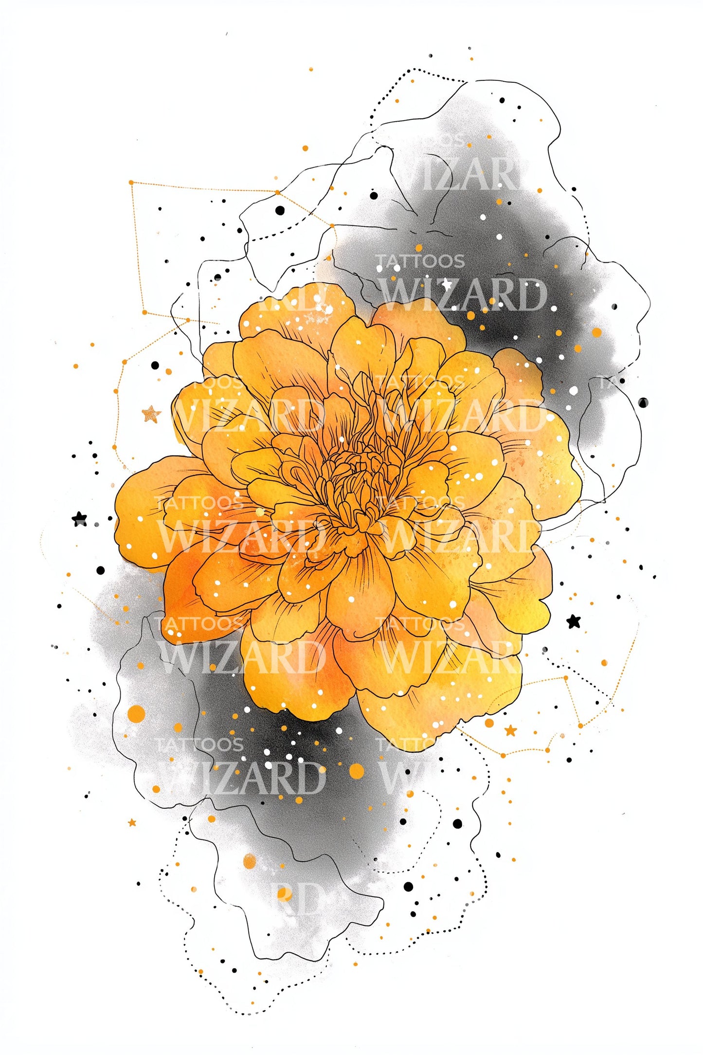 Design de Tatuagem Splash de Peônia Banhada pelo Sol