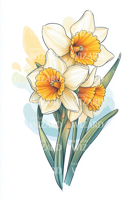 Sunlit Daffodil Pair Tattoo Design