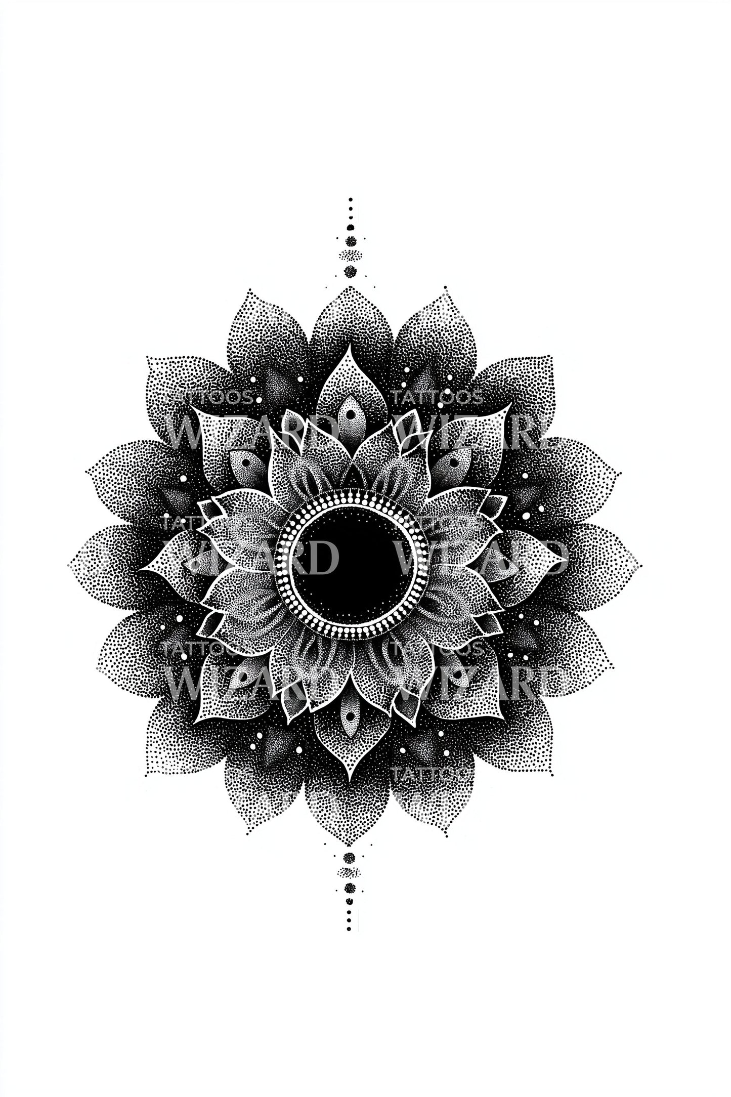 Desenho de Tatuagem de Flor de Mandala Iluminada pelo Sol