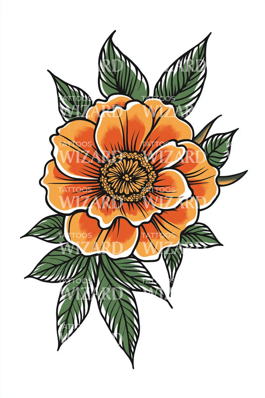 Sunlit Peony Badge Tattoo Design