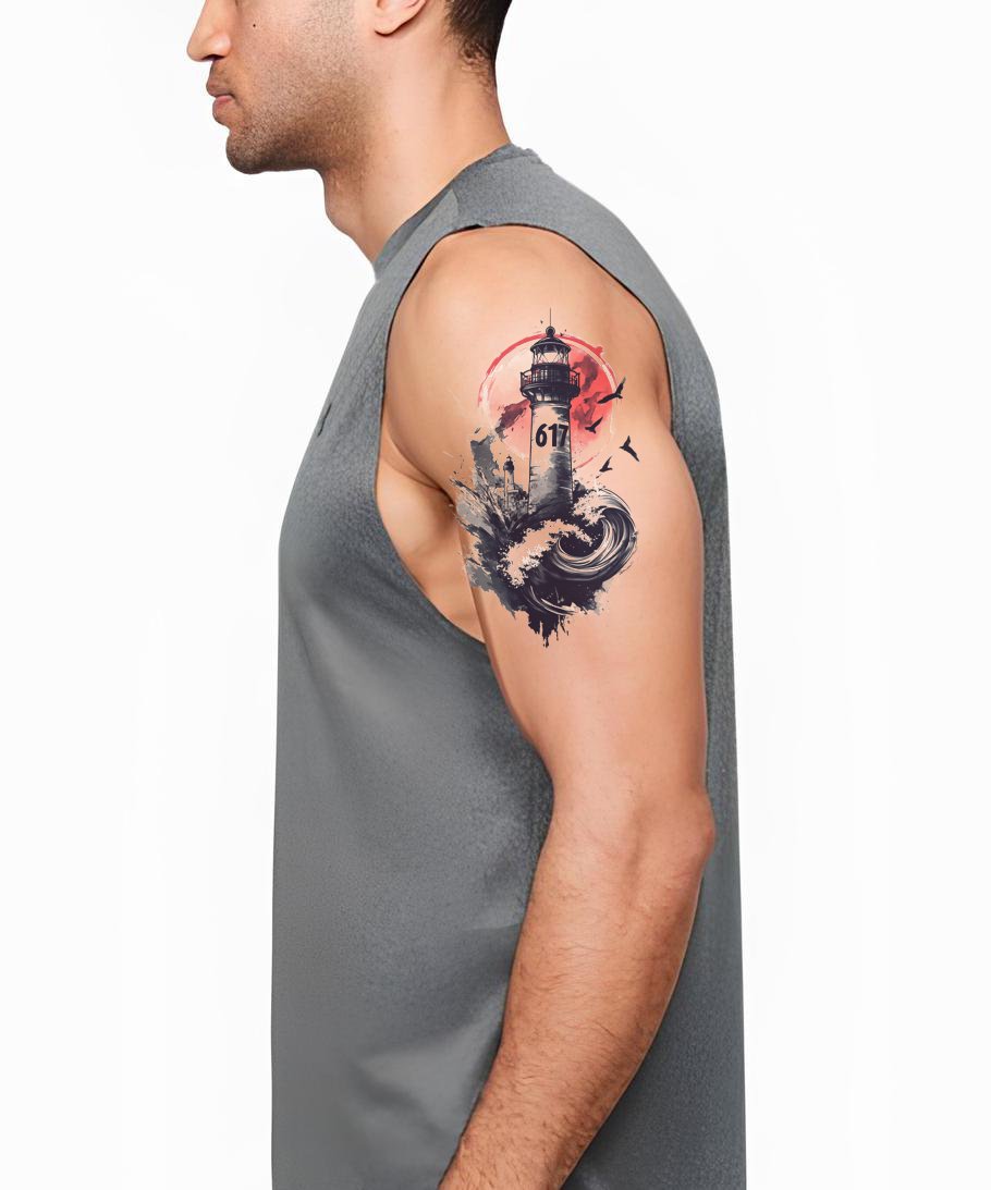 Boston 617 Sunrise Lighthouse Tattoo Idea