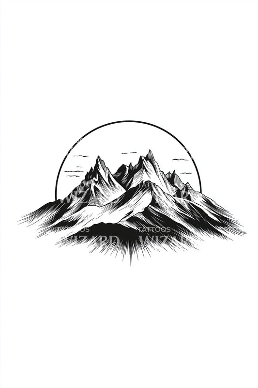 Sunrise Ridge Landscape Tattoo Design
