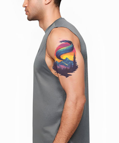 Sunset Aurora Mountain Tattoo Design