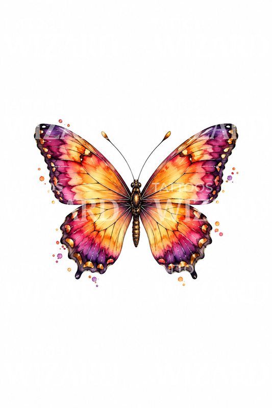Schmetterling mit gepunkteter Flugbahn, Fine-Line-Tattoo