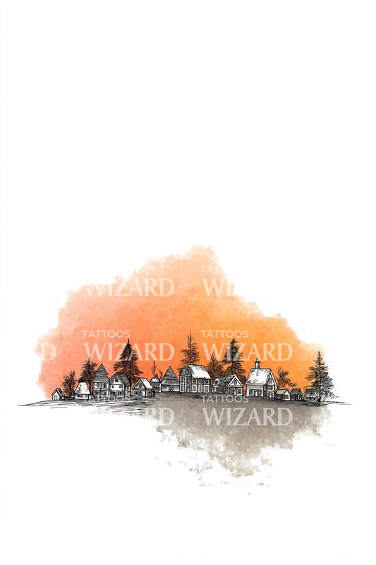 Sunset Forest Skyline Tattoo Design