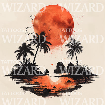 Sunset in Hawaii Tattoo Design
