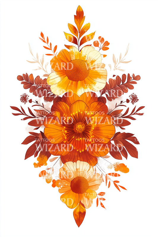 Sonnenuntergang Ringelblumenstrauß Tattoo-Design
