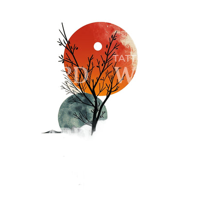 Sunset Minimalist Landscape Tattoo Design
