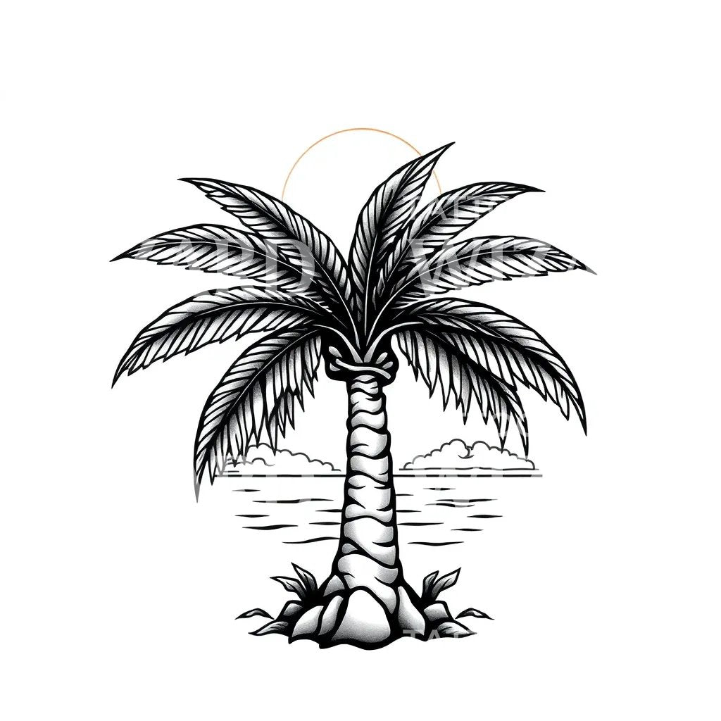 Sunset Palm Tattoo Design