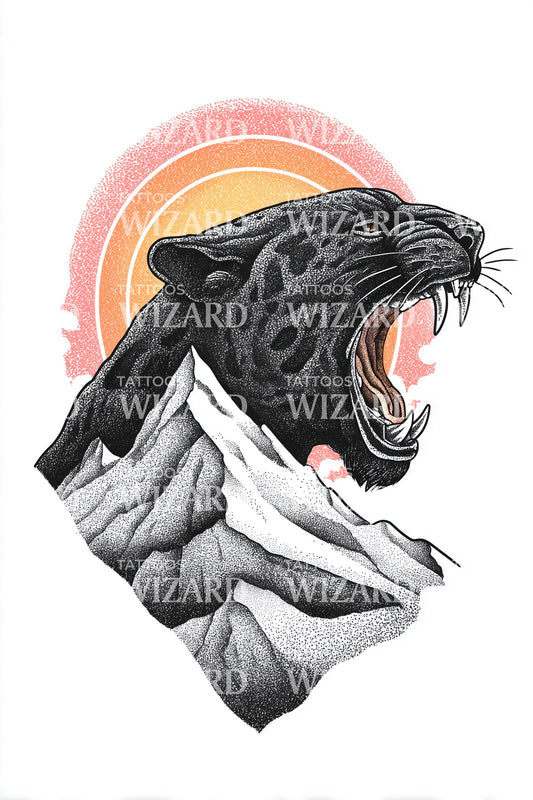 Sunset Panther Roar Tattoo Design