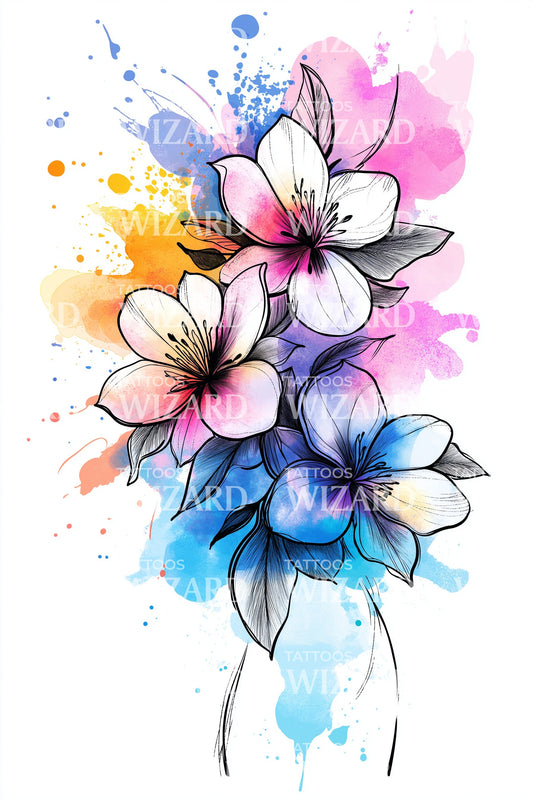 Sunset Plumeria Bloom Tattoo Illustration