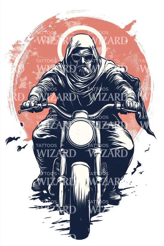 Sunset Road Biker Tattoo Design