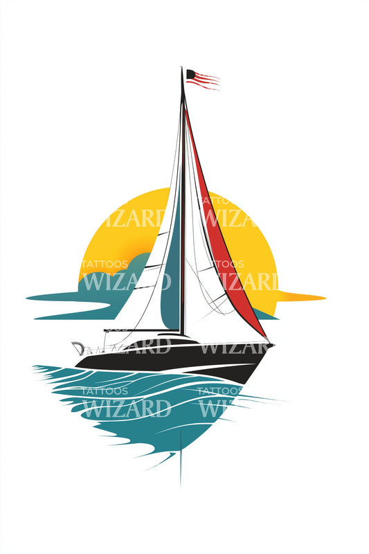 Zonsondergang Zeilboot Tatoeage Ontwerp