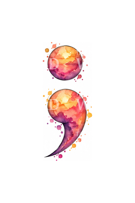 Aquarel semikolon-tattooontwerp bij zonsondergang