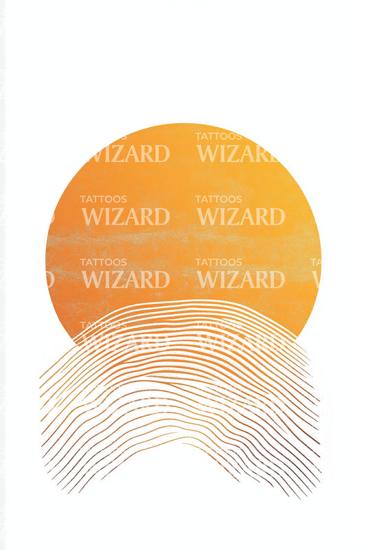 Sunset Waves Horizon Tattoo Illustration