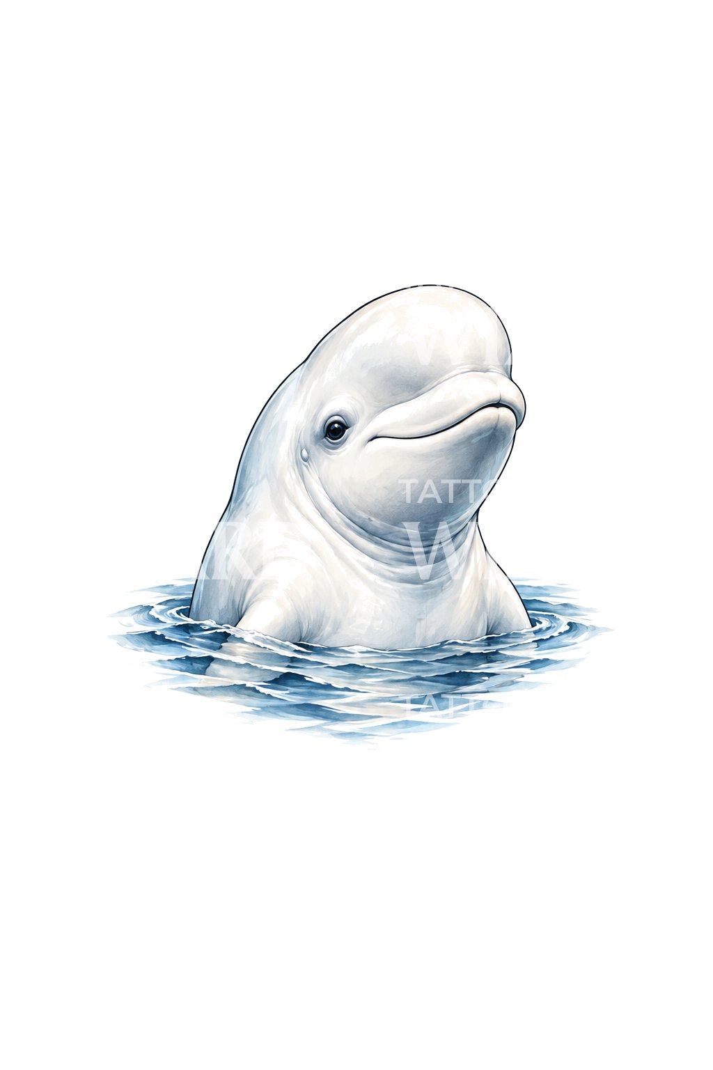 Surfacing Beluga Whale Tattoo Illustration