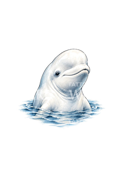 Surfacing Beluga Whale Tattoo Illustration