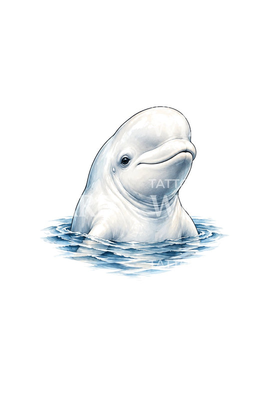 Surfacing Beluga Whale Tattoo Illustration
