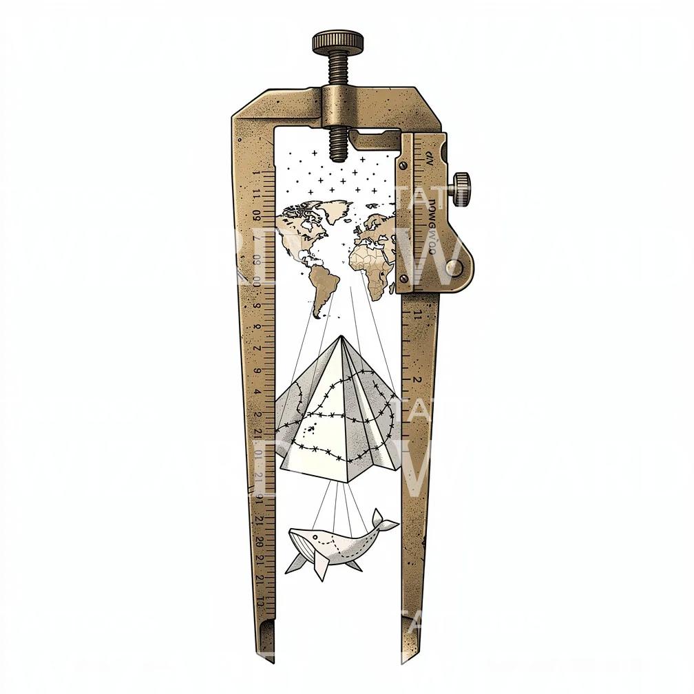 Surreal Caliper World Tattoo Design