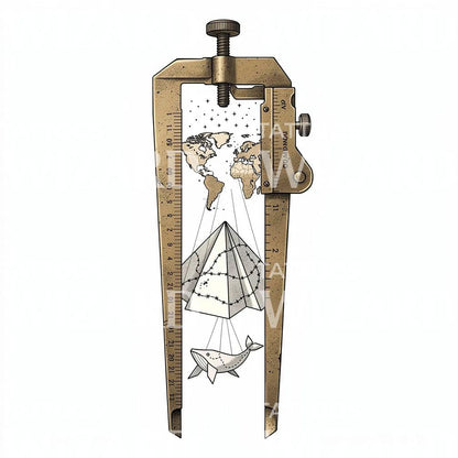 Surreal Caliper World Tattoo Design
