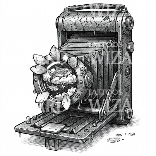 Surrealer Kamera-Traum Tattoo-Design