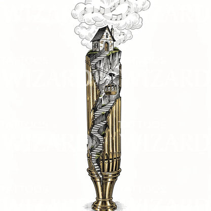 Surreal Chapel Stairway Tattoo Design