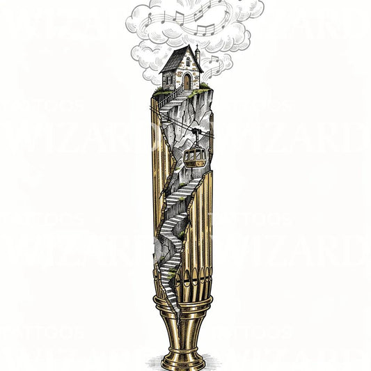 Surreal Chapel Stairway Tattoo Design