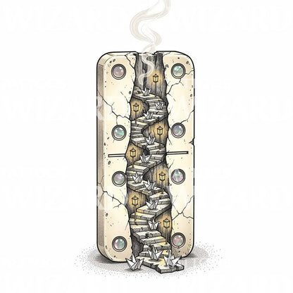 Surrealistisk tattoo-design med dominotrappa