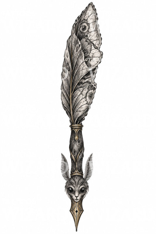 Diseño de tatuaje de pluma surrealista