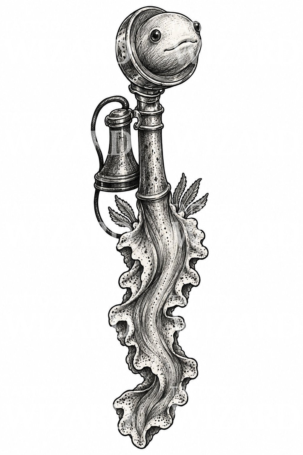 Surreales Fischstab-Tattoo-Design