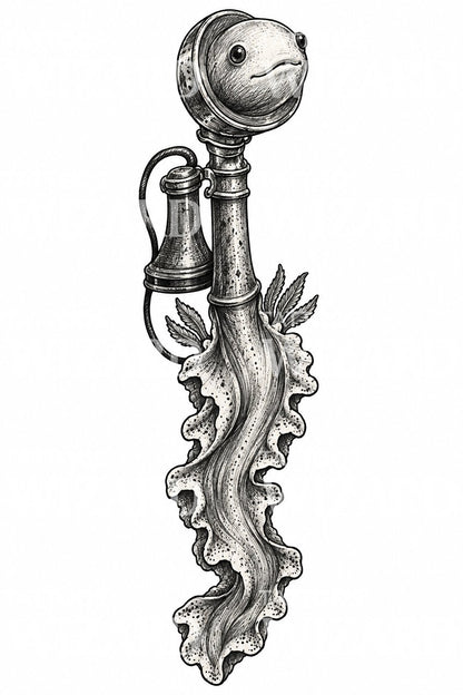 Surreales Fischstab-Tattoo-Design