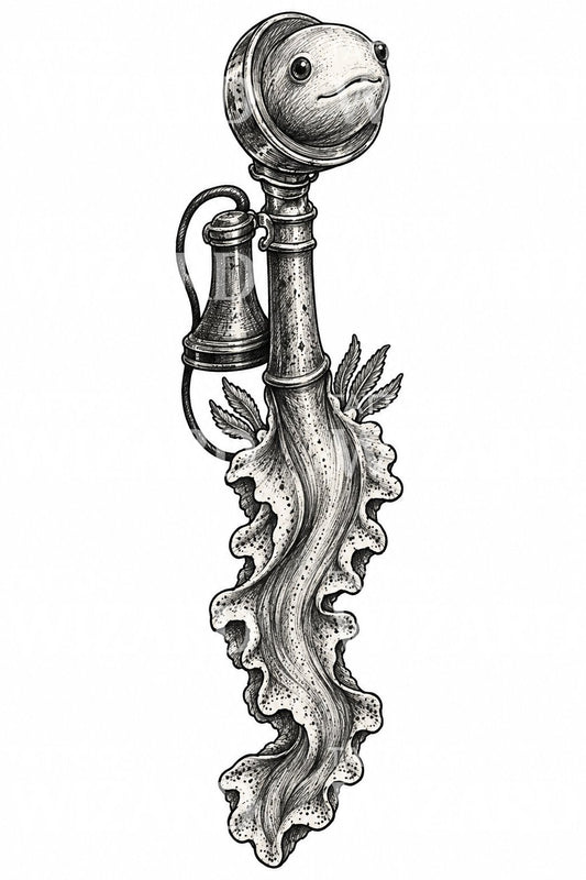 Surreales Fischstab-Tattoo-Design