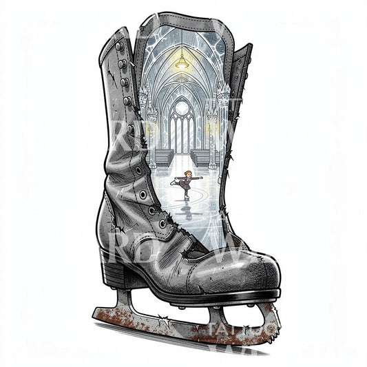 Surreal Ice Skate Tattoo Design