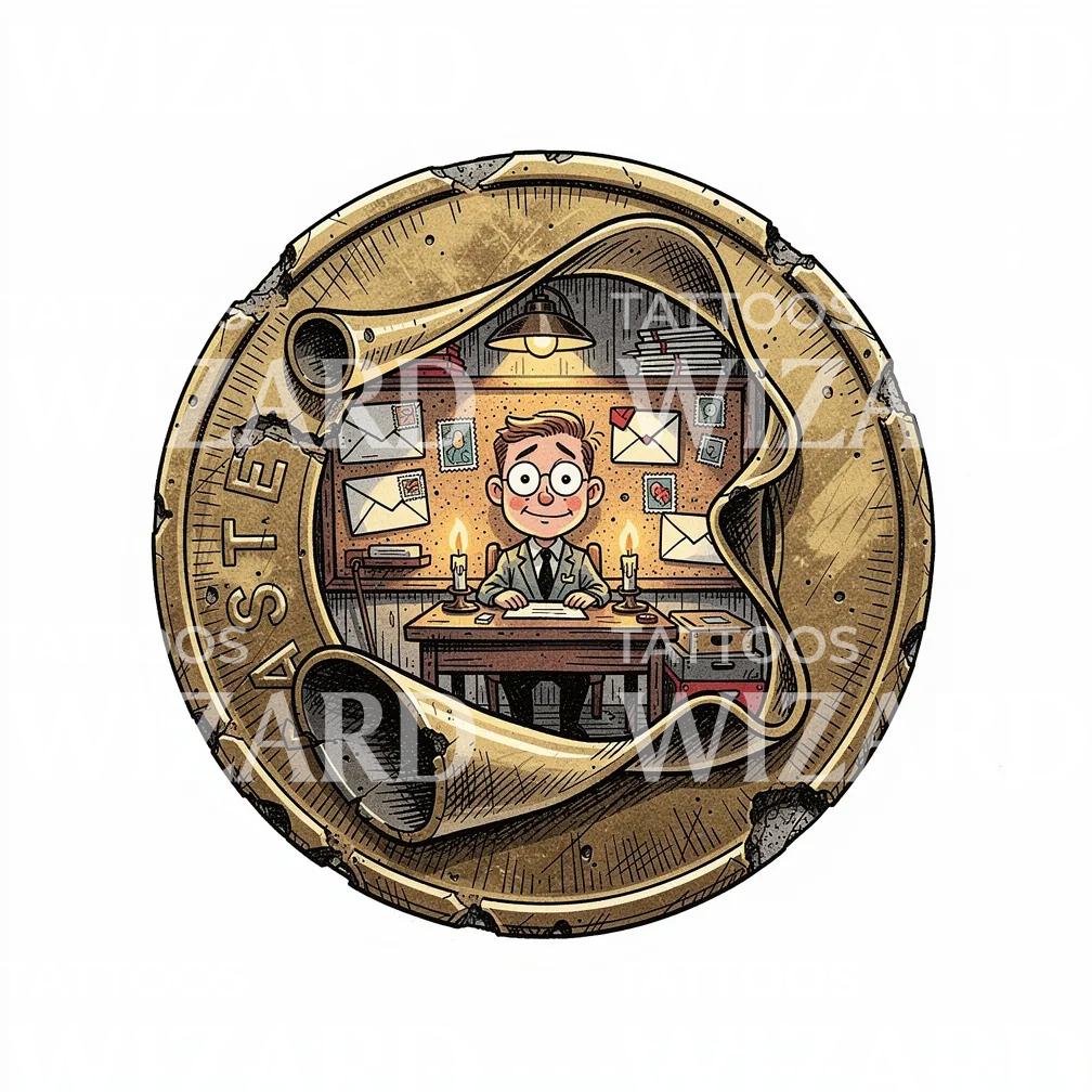 Surrealistisk Brev-kontor Tattoo-Illustration