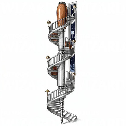 Surreal Library Staircase Tattoo Design