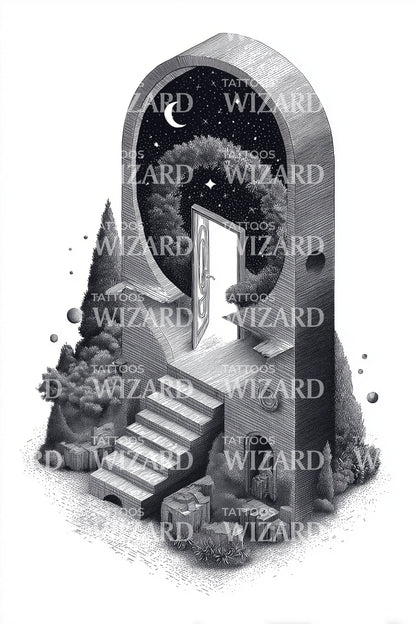 Surreal Portal Stairway Tattoo Illustration