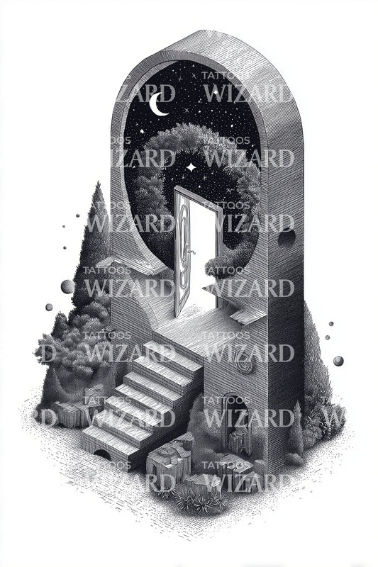 Surreal Portal Stairway Tattoo Illustration